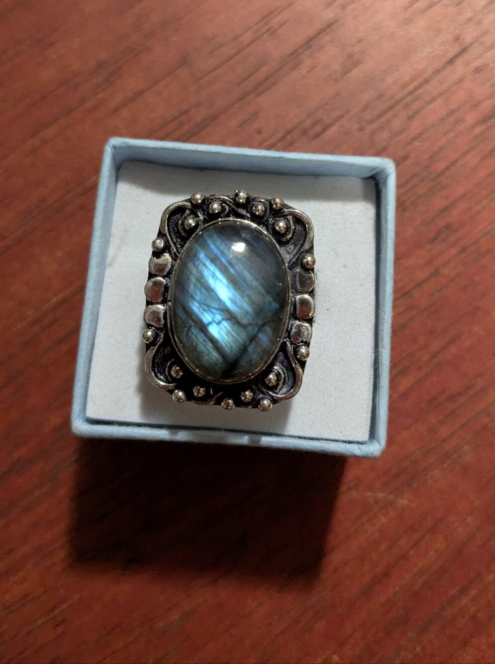 Handcrafted Boho Labradorite Ring w/Decorative Band (5.5)
